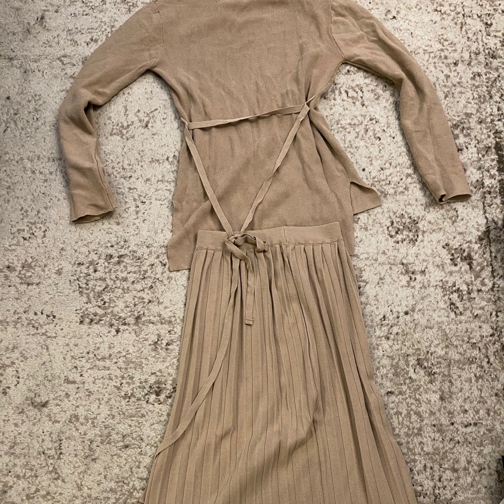 Beige sweater dress in a two-piece set